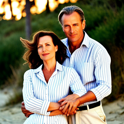 Junges Paar in blauweissgesstreiften Leinen-Shirts